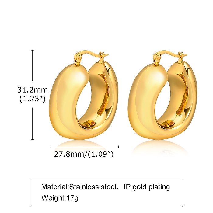 1 Paar schlichte, einfarbige Edelstahl-Ohrringe mit Polierbeschichtung und 18-Karat-Vergoldung