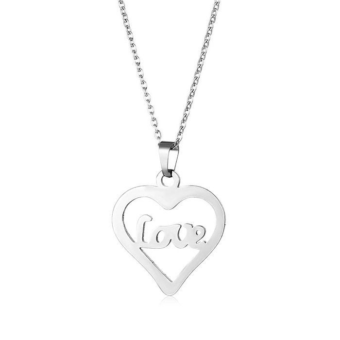 Casual Retro Letter Heart Shape Stainless Steel  Plating Inlay Silver Plated Pendant Necklace