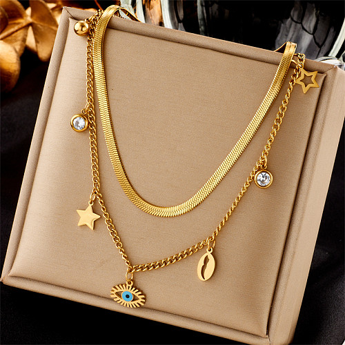 Fashion Devil'S Eye Stainless Steel Plating Rhinestones Layered Necklaces