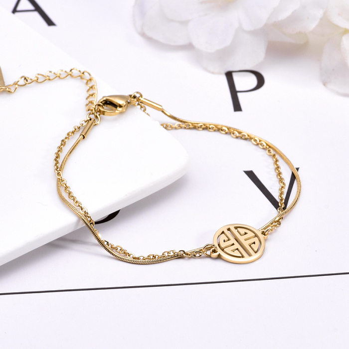 Casual Ethnic Style Round Solid Color Titanium Steel Plating Hollow Out Gold Plated Bracelets