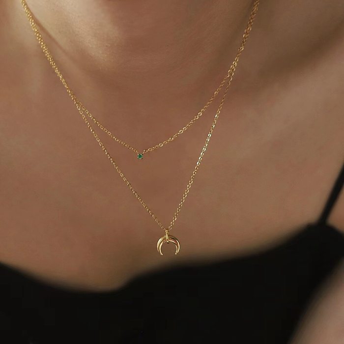 Mehrschichtige Halsketten im schlichten Mond-Stil aus Edelstahl mit 18-Karat-Vergoldung