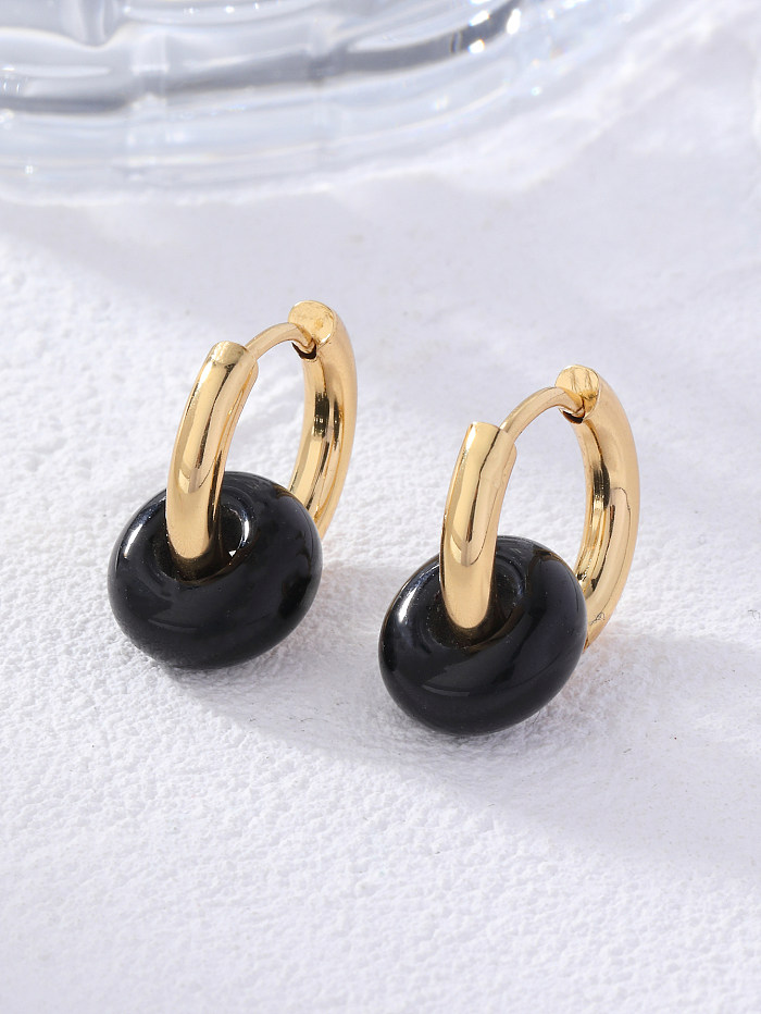 1 Pair Retro Simple Style Round Plating Stainless Steel  Natural Stone Earrings