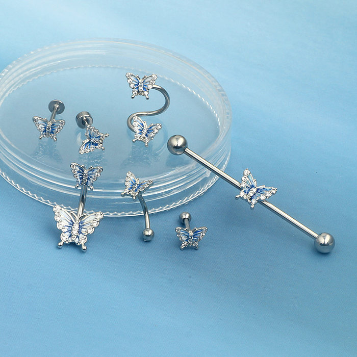 1 pieza Pendientes de diamantes de imitación de acero inoxidable con incrustaciones de mariposa y estrella de estilo vintage
