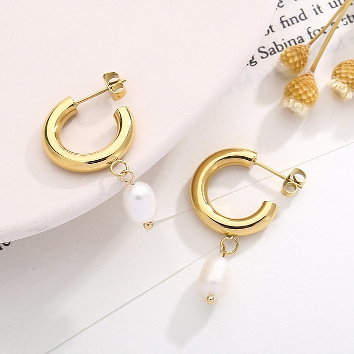1 Paar moderne Streetwear-Ohrringe mit geometrischer Perlenbeschichtung und Inlay aus Edelstahl mit Strasssteinen