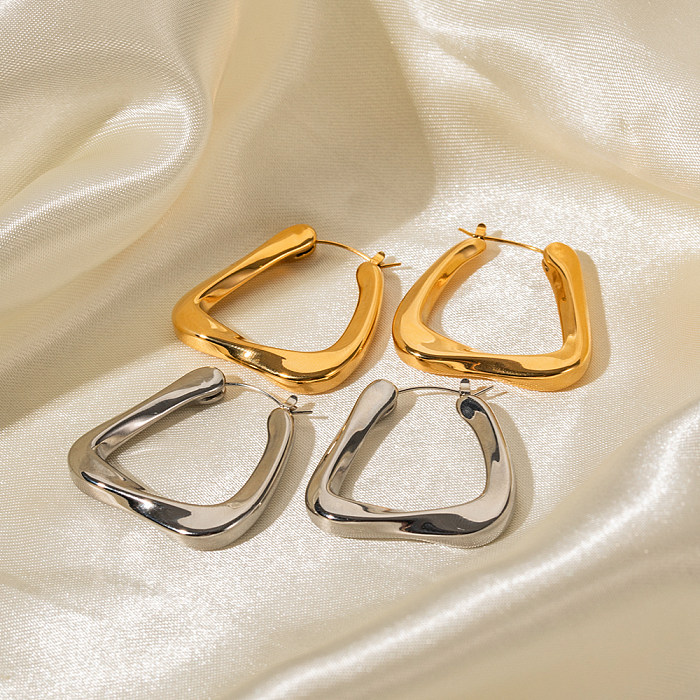 1 par de aretes de aro chapados en oro de 18 quilates de acero inoxidable con revestimiento trapezoidal estilo IG