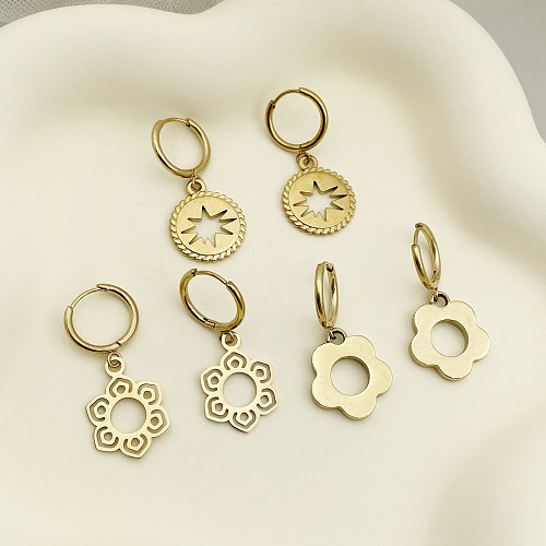 1 paire de boucles d'oreilles pendantes en acier inoxydable plaqué or 14 carats, Style Vintage, hexagramme croisé