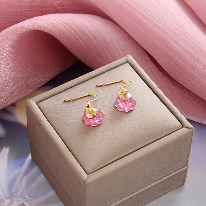 Boucles d'oreilles pendantes plaquées en acier inoxydable, Style Simple, fleur, 1 paire