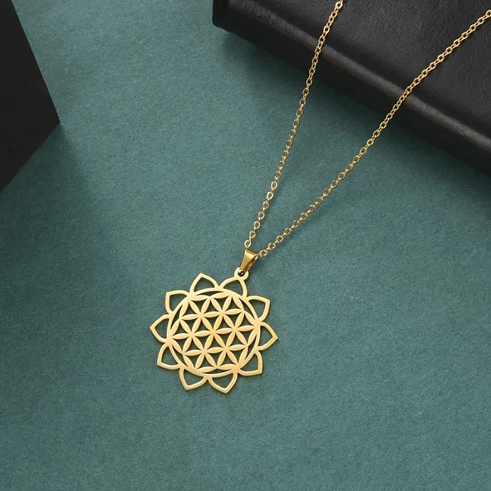 Bohemian Simple Style Floral Stainless Steel  Hollow Out Pendant Necklace