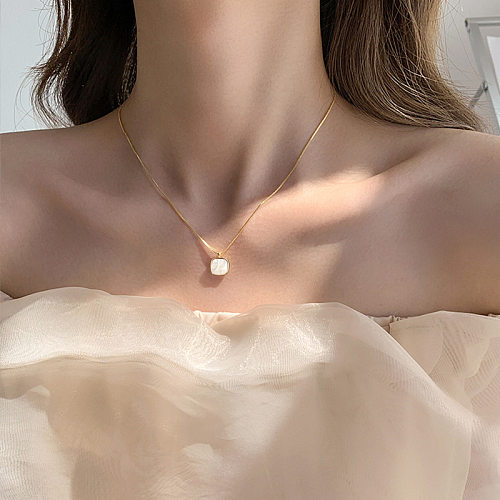 Casual Sweet Square Stainless Steel Plating Inlay Shell Pendant Necklace