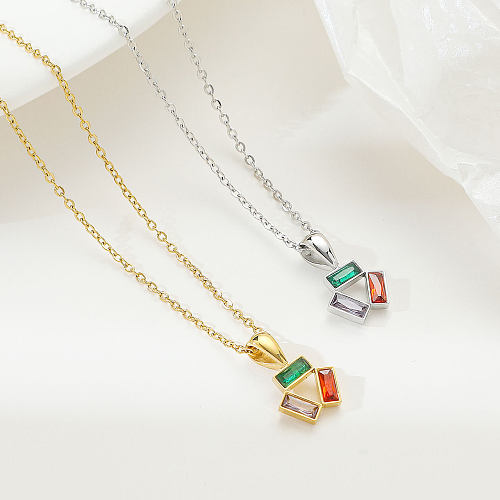 Simple Style Color Block Stainless Steel  Plating Inlay Zircon White Gold Plated Gold Plated Pendant Necklace