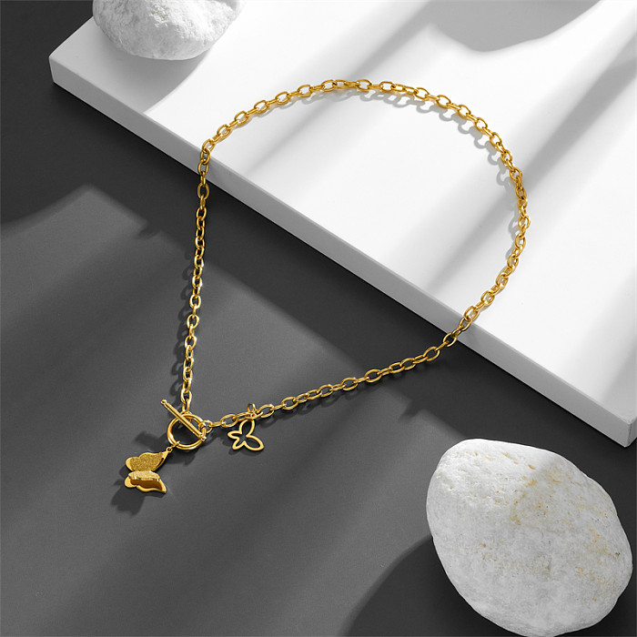 IG Style Simple Style Butterfly Stainless Steel Toggle Plating Pendant Necklace