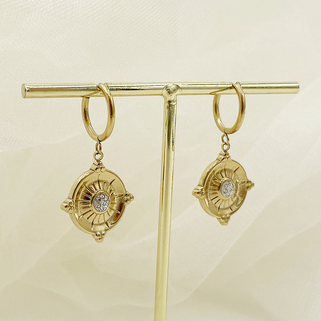 1 Paar elegante Damen-Tropfenohrringe im schlichten Stil mit geometrischer Beschichtung und Inlay aus Edelstahl mit Strasssteinen und vergoldeten Ohrringen