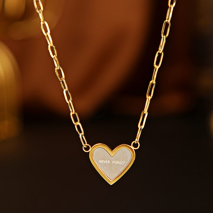 Fashion Heart Shape Stainless Steel Inlaid Gold Pendant Necklace 1 Piece