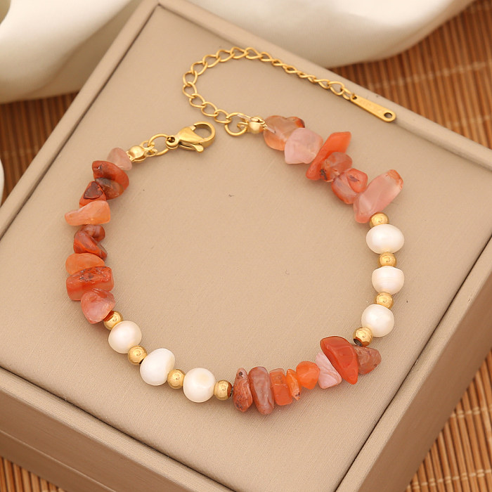 INS Style Commute Irregular Stainless Steel Imitation Pearl Natural Stone Beaded Bracelets