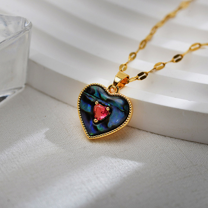Streetwear Heart Shape Stainless Steel Copper Epoxy Transparent Inlay Agate Zircon Pendant Necklace
