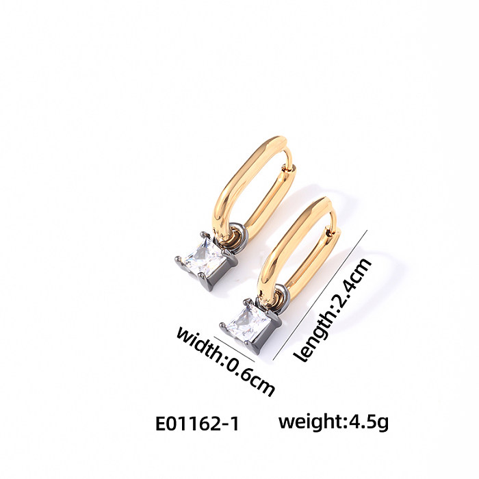 1 paire de boucles d'oreilles pendantes en acier inoxydable et Zircon, Style Simple, géométrique, carré, incrustation