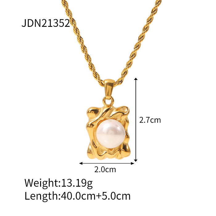 Elegant Geometric Stainless Steel  Gold Plated Artificial Pearls Pendant Necklace