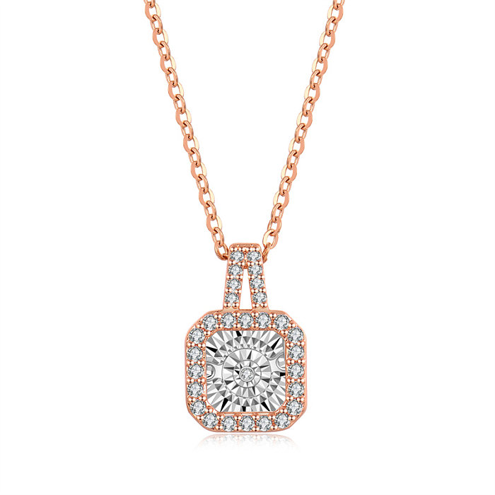 Collier avec pendentif rond et carré en acier inoxydable, Style Simple et décontracté, plaqué or Rose, diamant artificiel, en vrac