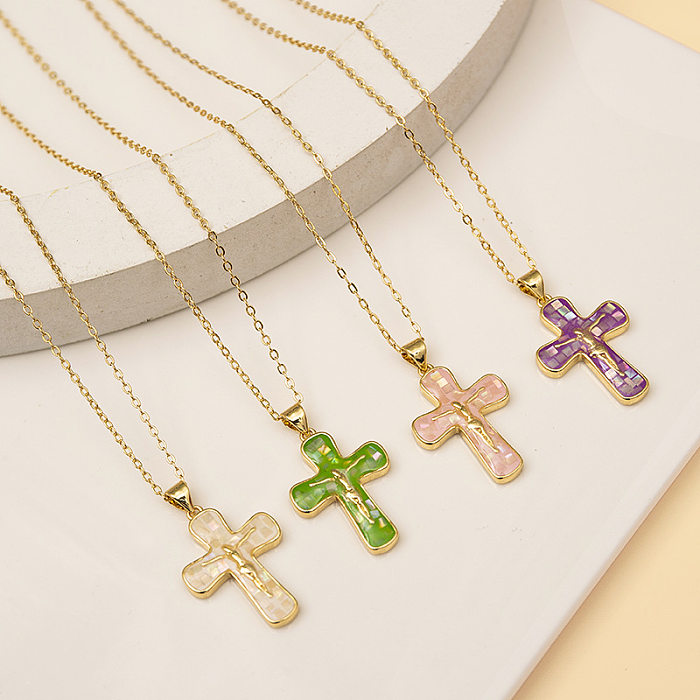 Exaggerated Cross Stainless Steel Copper Enamel Pendant Necklace 1 Piece