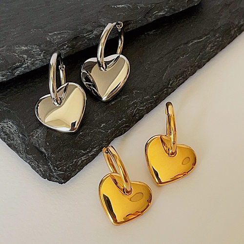 1 Pair Fashion Heart Shape Stainless Steel Drop Earrings