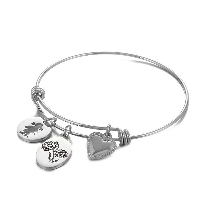 Simple Style Heart Shape Flower Titanium Steel Plating Hollow Out Bangle 1 Piece