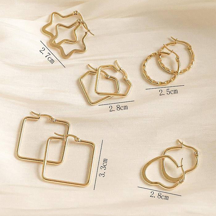 1 Pair Simple Style Star Heart Shape Plating Stainless Steel  Gold Plated Hoop Earrings