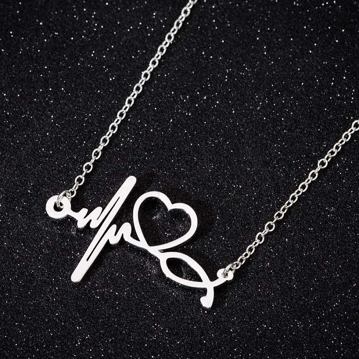 Women'S Fashion Electrocardiogram Stainless Steel  Pendant Necklace Plating Stainless Steel  Necklaces