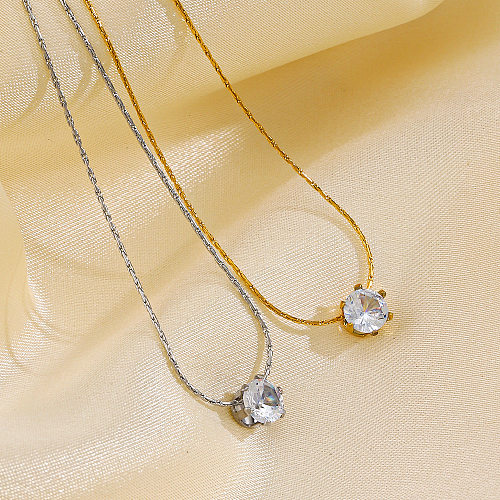 Basic Modern Style Streetwear Geometric Stainless Steel  Stainless Steel Plating Inlay Zircon Pendant Necklace