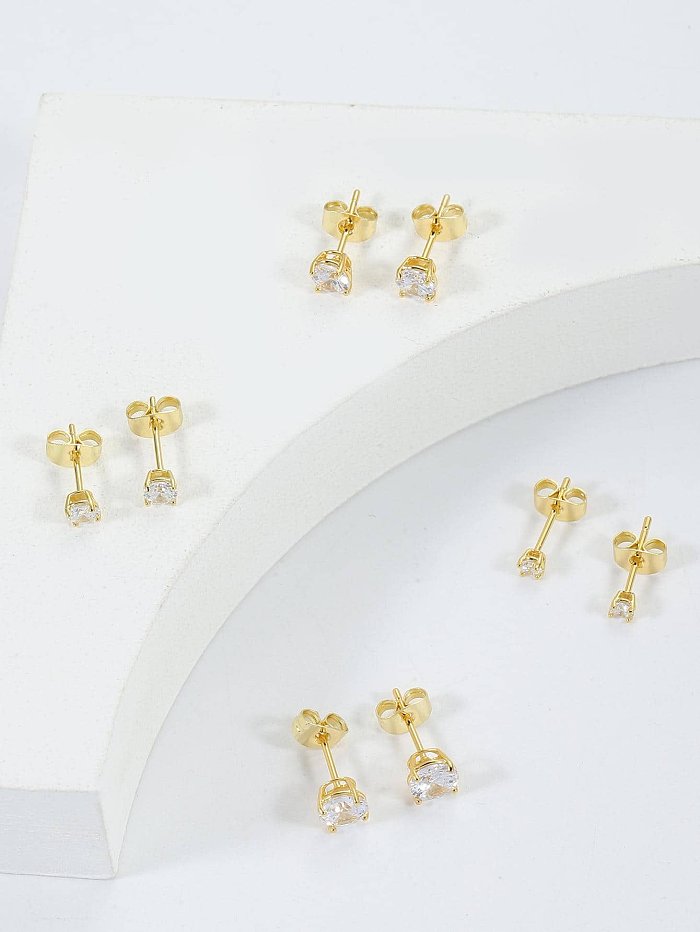 4 pares de revestimento geométrico básico estilo simples, incrustação de aço inoxidável com zircão 18K banhado a ouro rosa banhado a prata