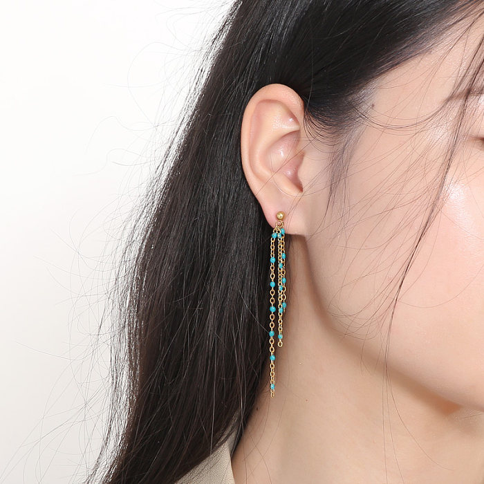 1 paire de boucles d'oreilles pendantes en acier inoxydable, chaîne plaquée à pampilles de Style moderne