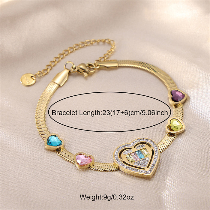 Princess Lady Shiny Heart Shape Stainless Steel 18K Gold Plated Zircon Bracelets In Bulk