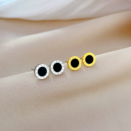 1 Pair Simple Style Round Stainless Steel Inlay Shell Ear Studs