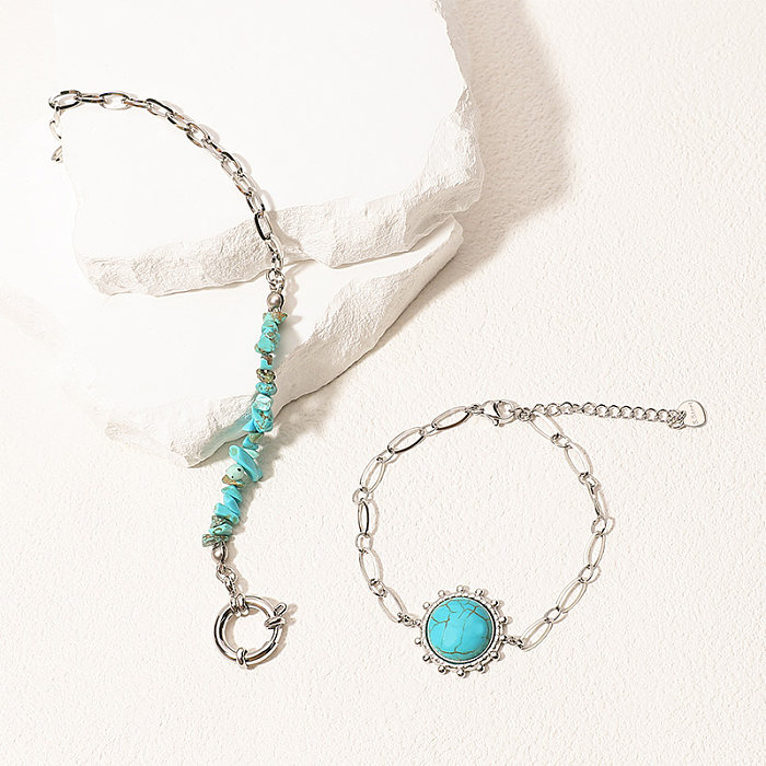 Bracelets turquoise à incrustation de polissage en acier inoxydable rond irrégulier de style simple et décontracté