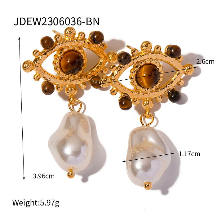 Boucles d'oreilles pendantes en acier inoxydable, 1 paire, Style Simple, incrustation d'oeil du diable, perle plaquée or 18 carats