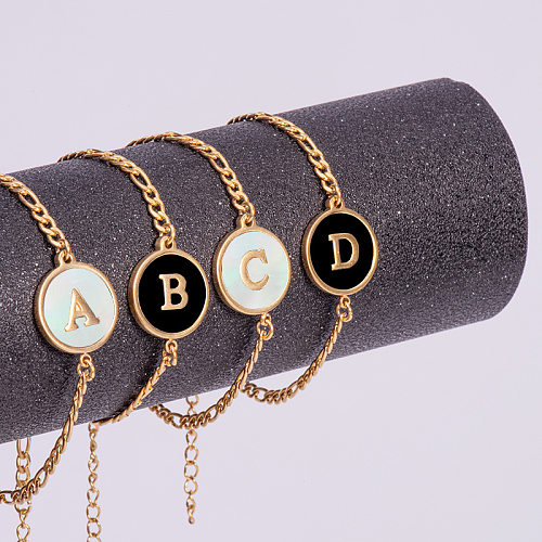 Edelstahl-Armbänder mit runden Buchstaben im einfachen Stil, vergoldete Muschel-Edelstahl-Armbänder