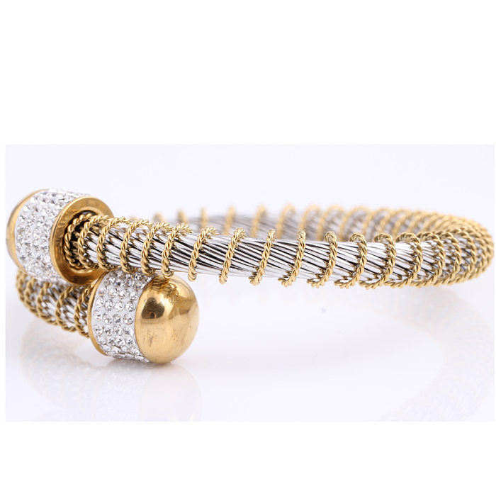Moda primavera fio de aço dourado diamante embutido pulseira de aço inoxidável atacado
