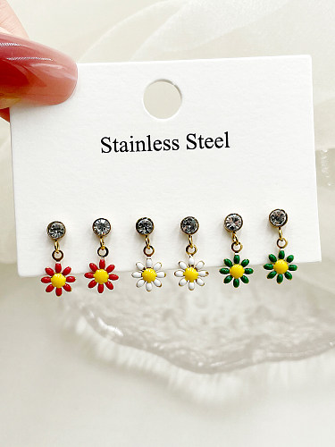 1 Set niedliche süße Blumen-Emaille-Beschichtung im französischen Stil, künstliche Perlen aus Edelstahl, vergoldete Ohrstecker mit Zirkon