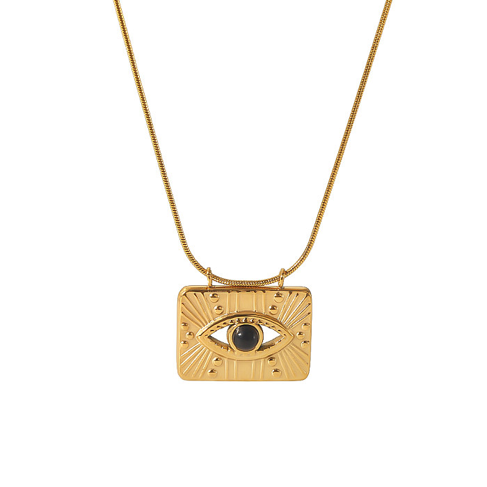 Collier pendentif rectangulaire en acier inoxydable avec incrustation de zircon plaqué or 18 carats, streetwear décontracté