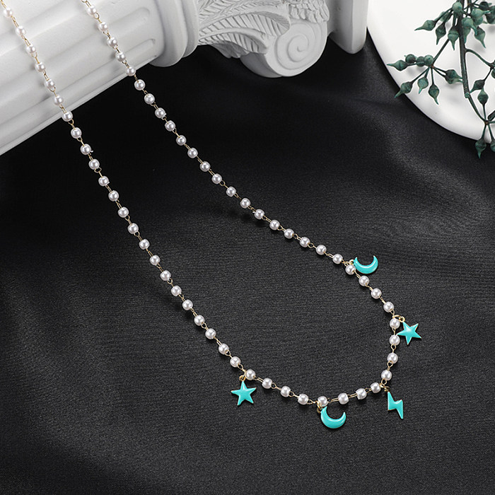 Halskette mit süßem Pentagramm-Stern-Mond-Anhänger aus Edelstahl im Feen-Stil