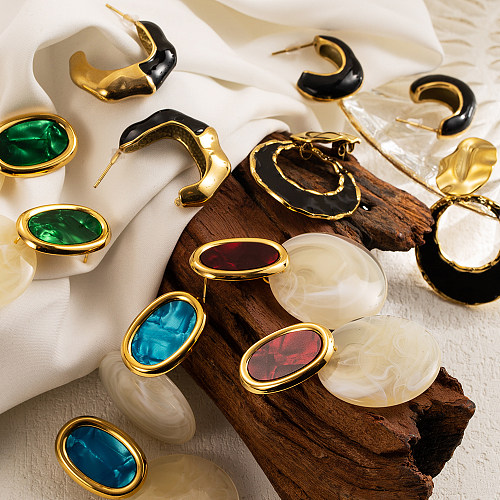 Boucles d'oreilles pendantes en acier inoxydable, 1 paire, Style moderne, doux, géométrique, irrégulier, placage d'émail, acrylique, plaqué or