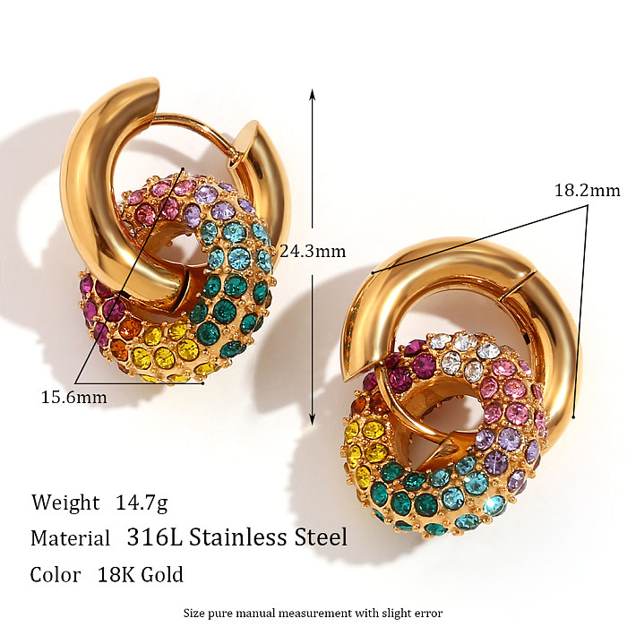 1 Pair Basic Simple Style Classic Style Multicolor Plating Inlay Stainless Steel  Rhinestones 18K Gold Plated Drop Earrings