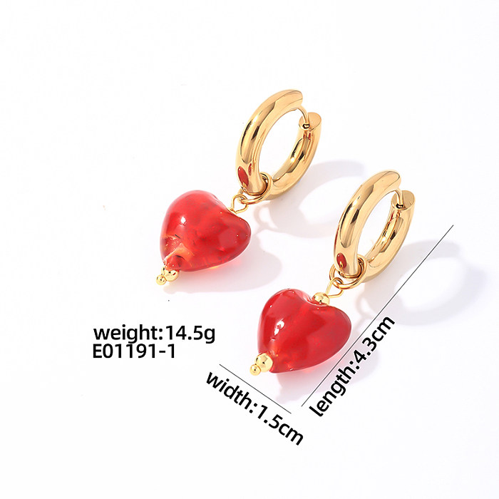 1 par estilo simples forma de coração chapeamento de aço inoxidável pedra natural brincos banhados a ouro