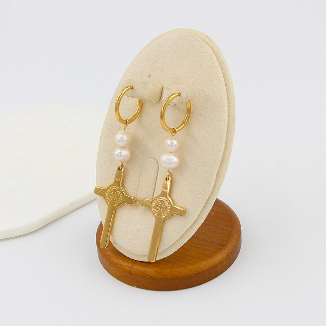 1 Paar Retro-Kreuz-Ohrringe mit Edelstahlbeschichtung