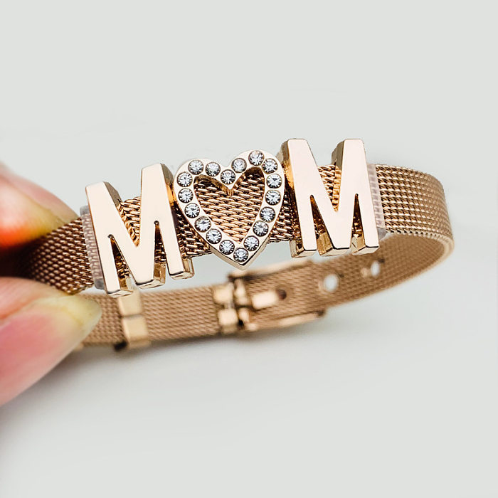 MAMA Letter Stainless Steel Inlay Rhinestones Bracelets