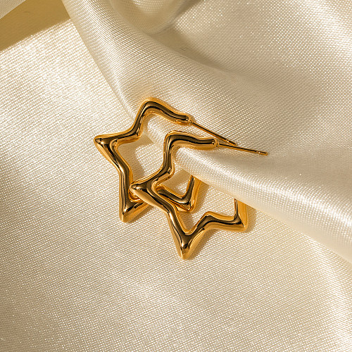 1 paire de boucles d'oreilles élégantes en acier inoxydable plaqué pentagramme, Style IG