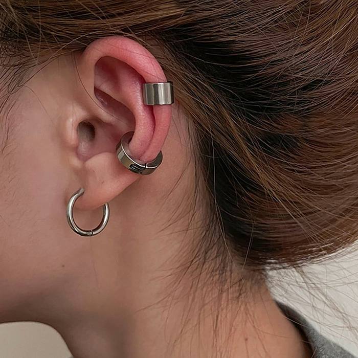 1 ensemble de boucles d'oreilles rétro en acier inoxydable plaqué or, couleur unie