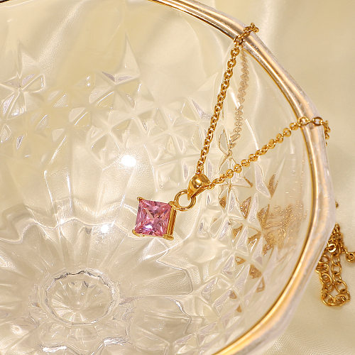 Collier géométrique en acier inoxydable plaqué or, diamant rose, Zircon, à la mode