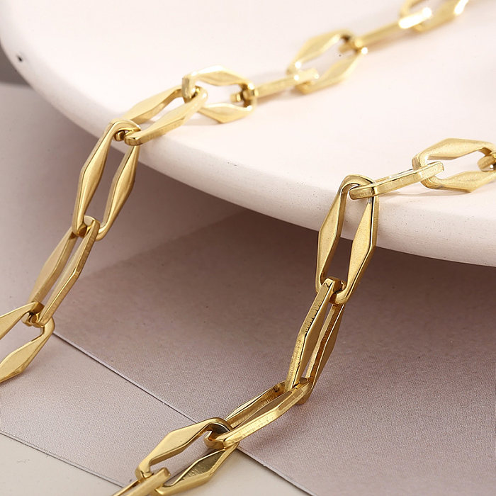 Hip-Hop Solid Color Stainless Steel  Stainless Steel Plating 18K Gold Plated Necklace