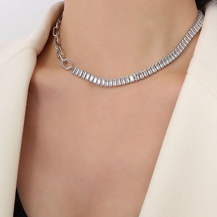 Europeu e americano incrustado zircon ot fivela design pulseira colar jóias de aço inoxidável
