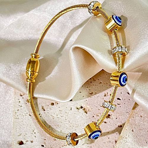 Wholesale Retro Bohemian Simple Style Devil's Eye Stainless Steel Enamel Plating Inlay 18K Gold Plated Artificial Rhinestones Bangle